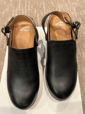 Dansko Black Leather Slingback Mules